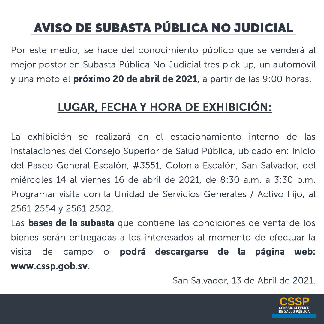 AVISO DE SUBASTA PÚBLICA