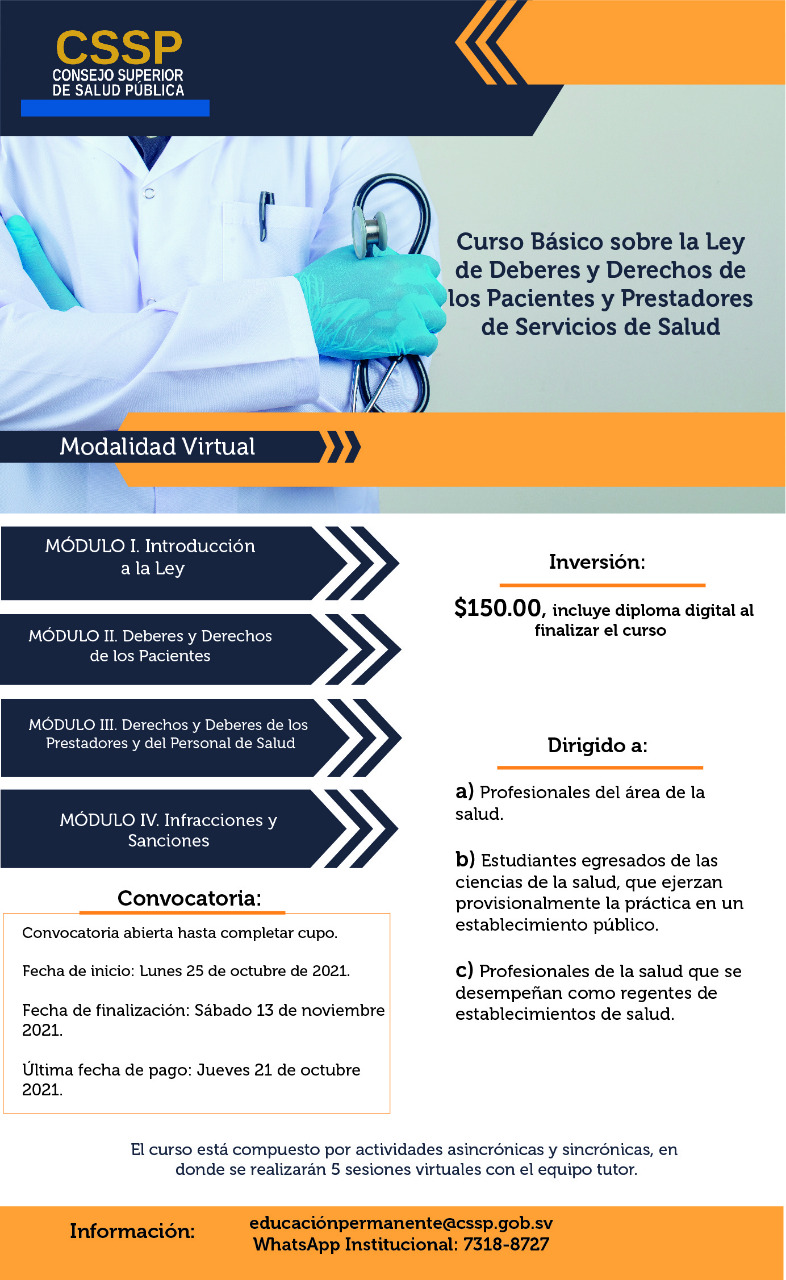 Convocatoria Curso Básico Ley de Deberes y Derechos de los Pacientes y Prestadores de Servicios de Salud