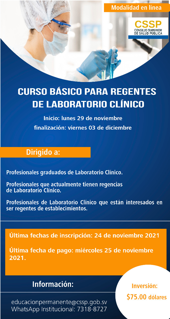 Convocatoria Curso Básico para Regentes de Laboratorio Clínico