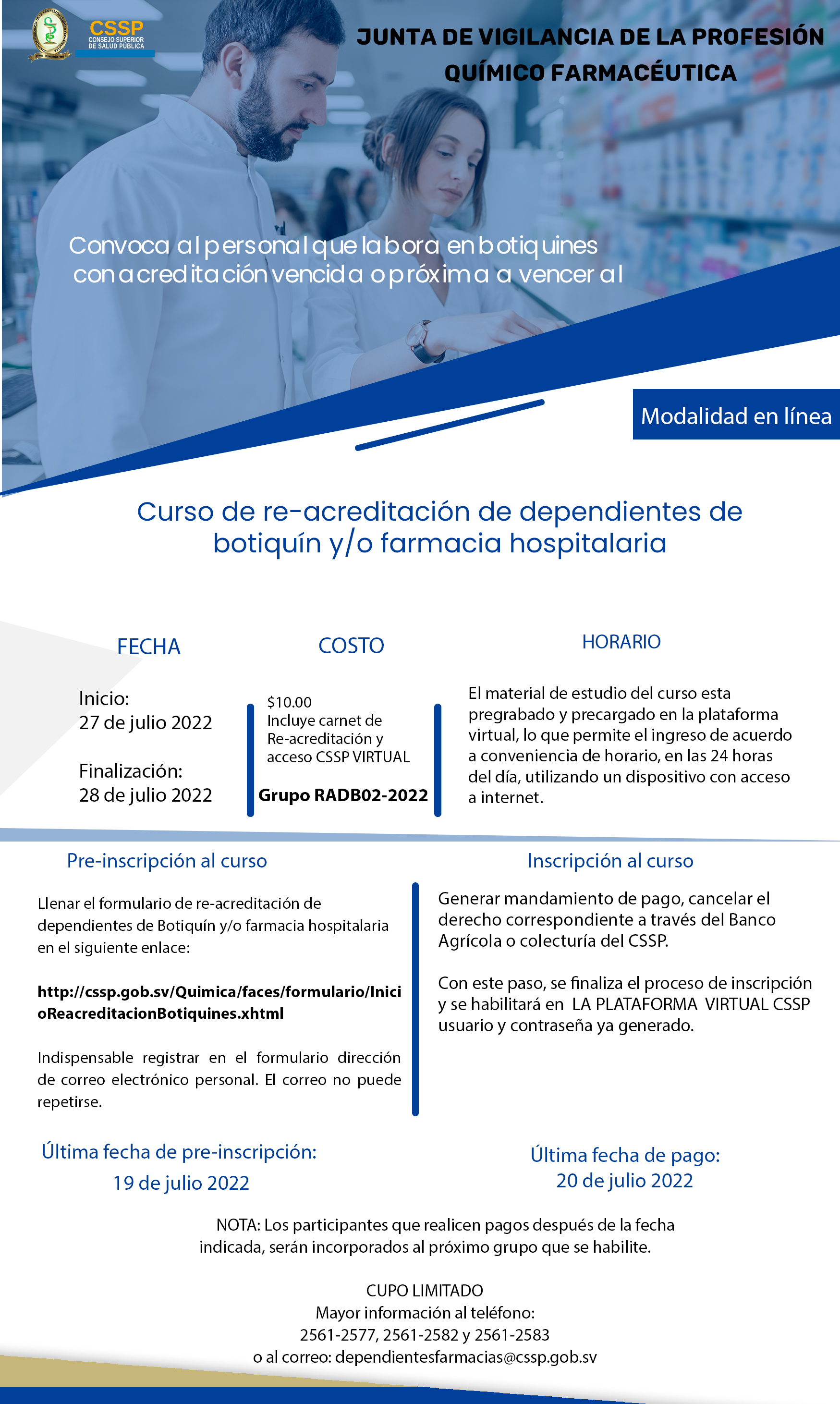 Convocatoria a Curso de Reacreditación de Dependientes de Botiquín