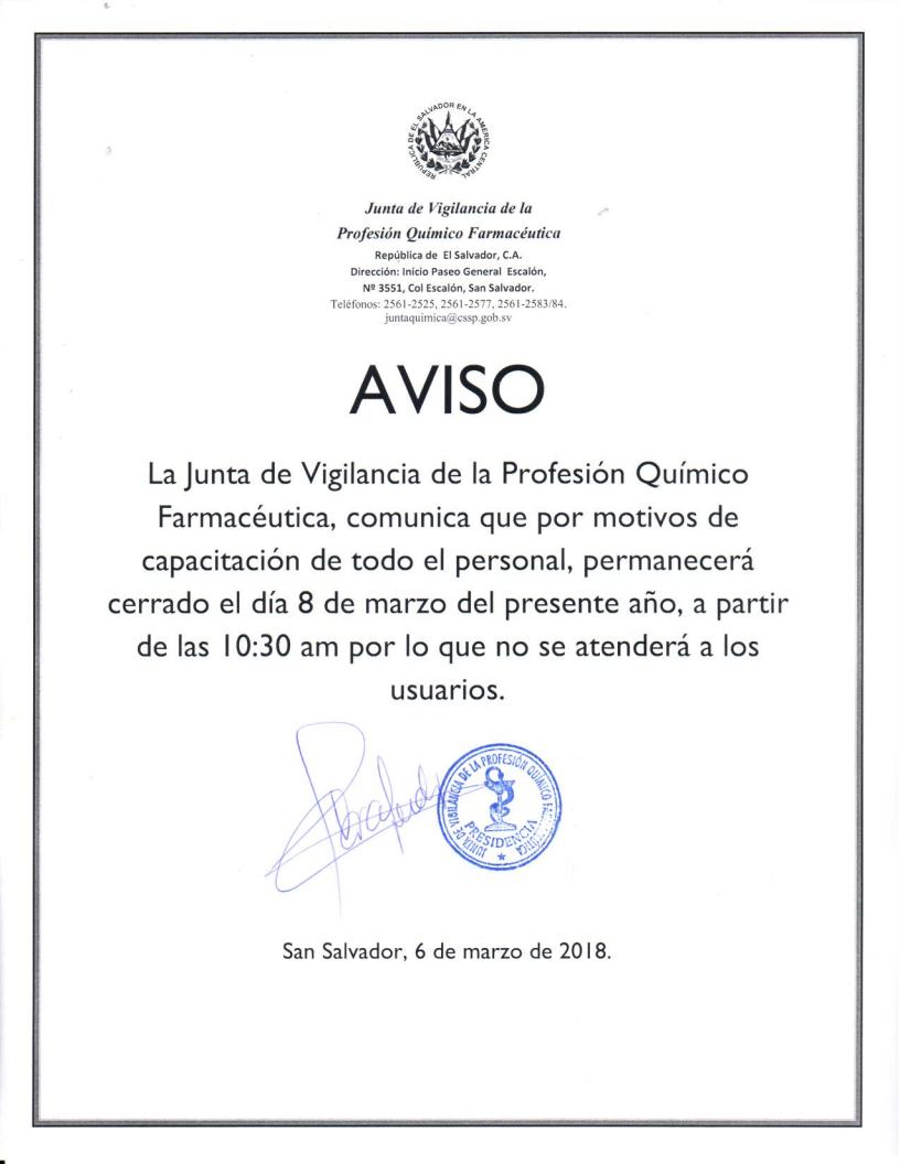 AVISO JVPQF 8 de marzo